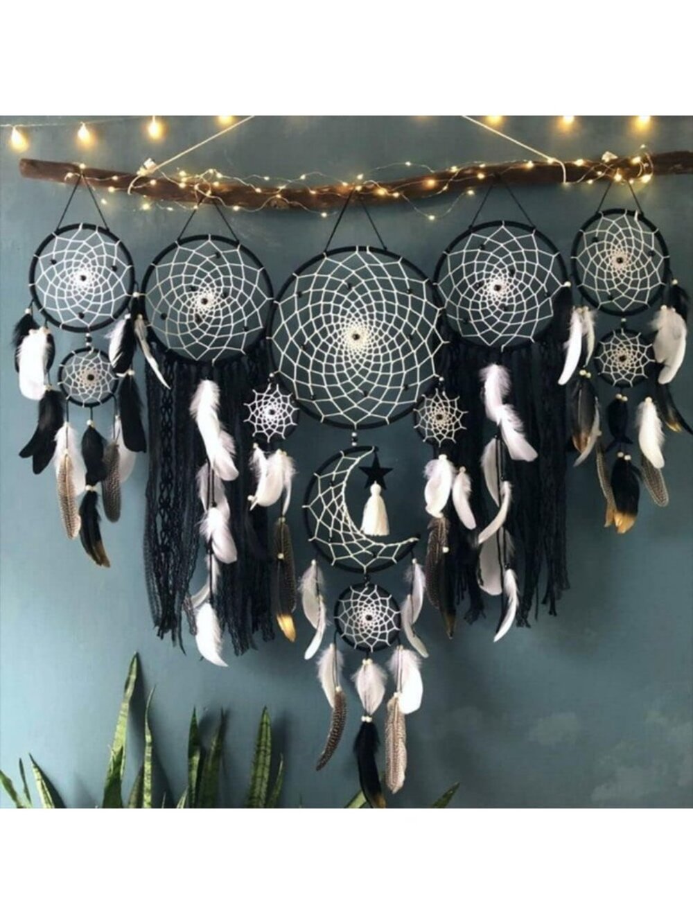 5 Pack Boho Moon Phase Dreamcatchers - Macrame Wall Decor for Home & Bedroom
